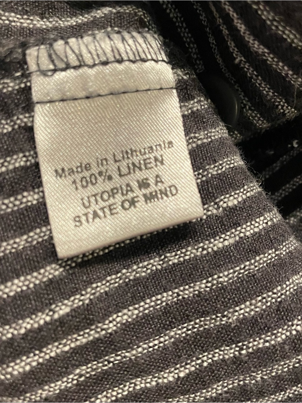 FLAX Linen Jacket Tunic Black Charcoal Pin Striped Button Front Size L Lagenlook - Picture 9 of 9